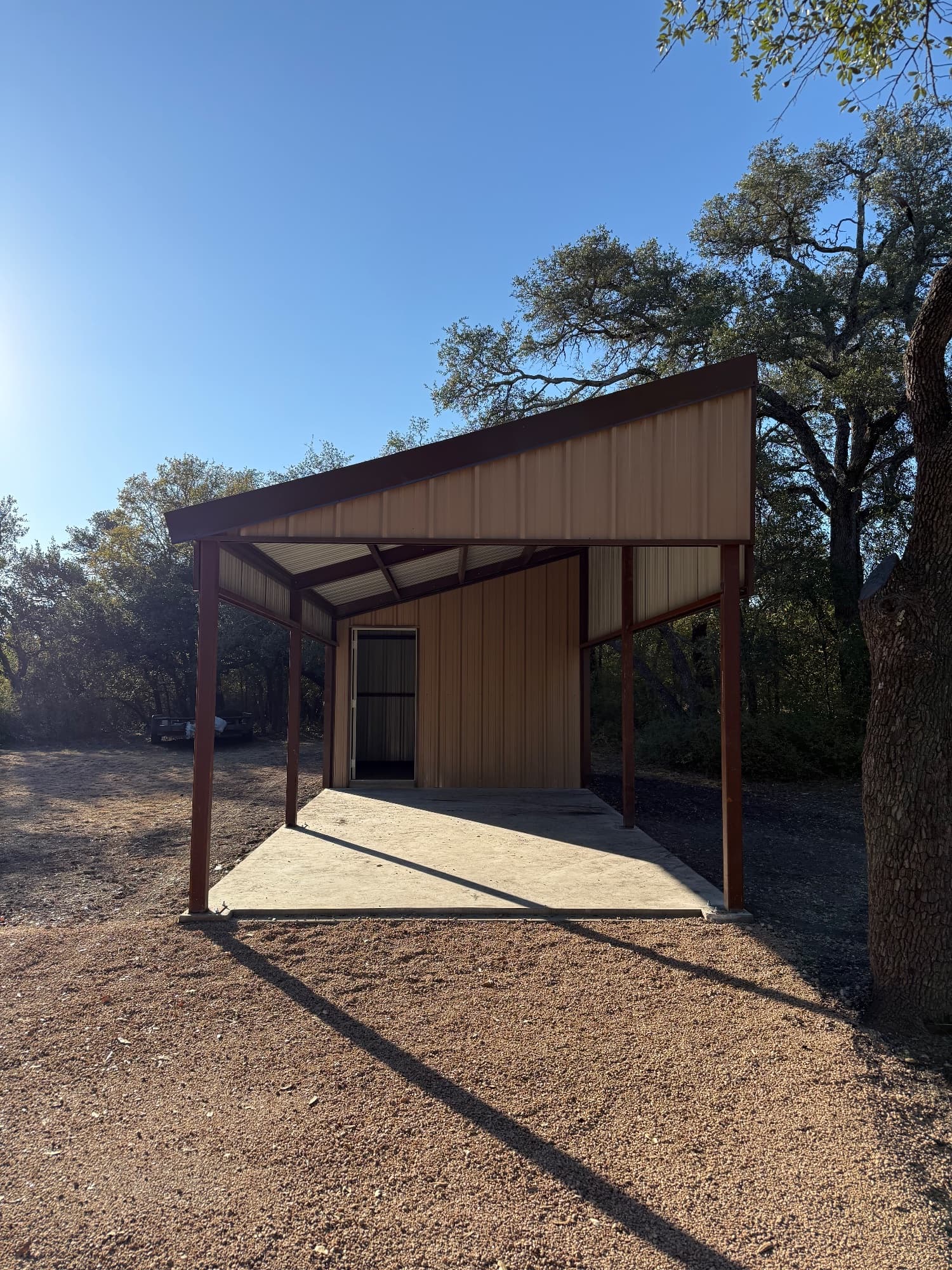 Custom Slanted Roof Carport With Storage Shed